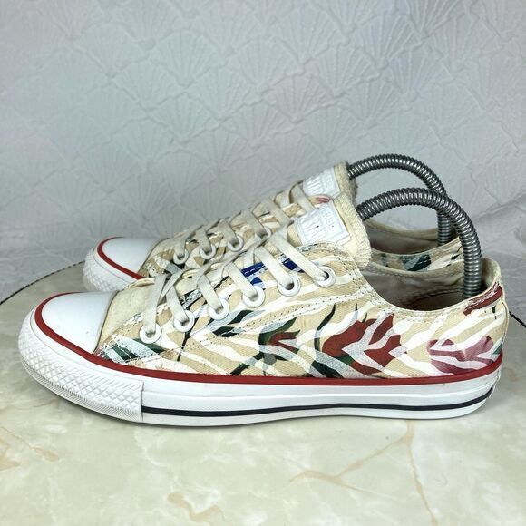 Converse Chuck Taylor Lace Up Sneakers Sz 7.5 Beige Floral Print Streetwear Shoe - Picture 6 of 12